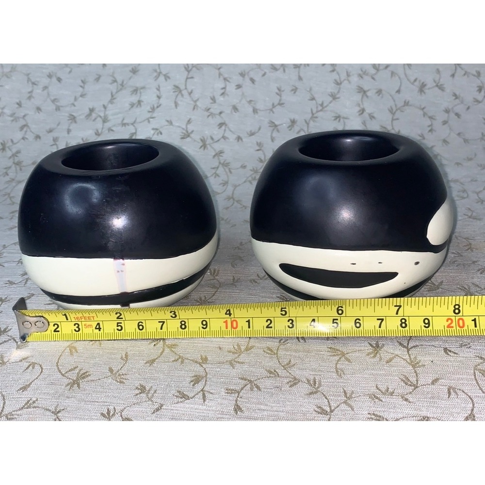 PartyLite African Inspiration Retired Ceramic Candle Holder Set of 2 Black White - Picture 12 of 14